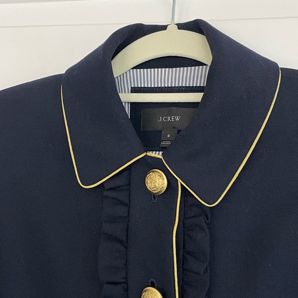 J. Crew Wool Navy Blazer Jacket Ruffle Gold Trim Buttons Military Preppy 6 J - Picture 4 of 10